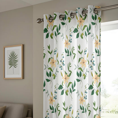 Onay Botanical Stem Curtains – Green Yellow Floral Kids Room Drapes