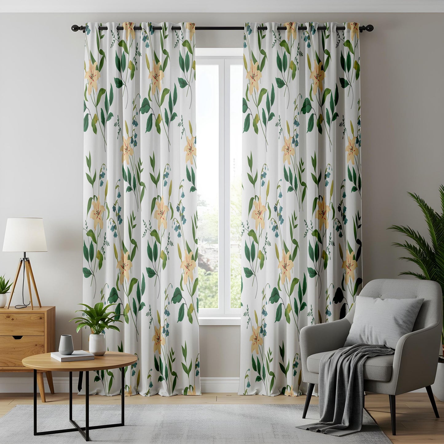 Onay Botanical Stem Curtains – Green Yellow Floral Kids Room Drapes
