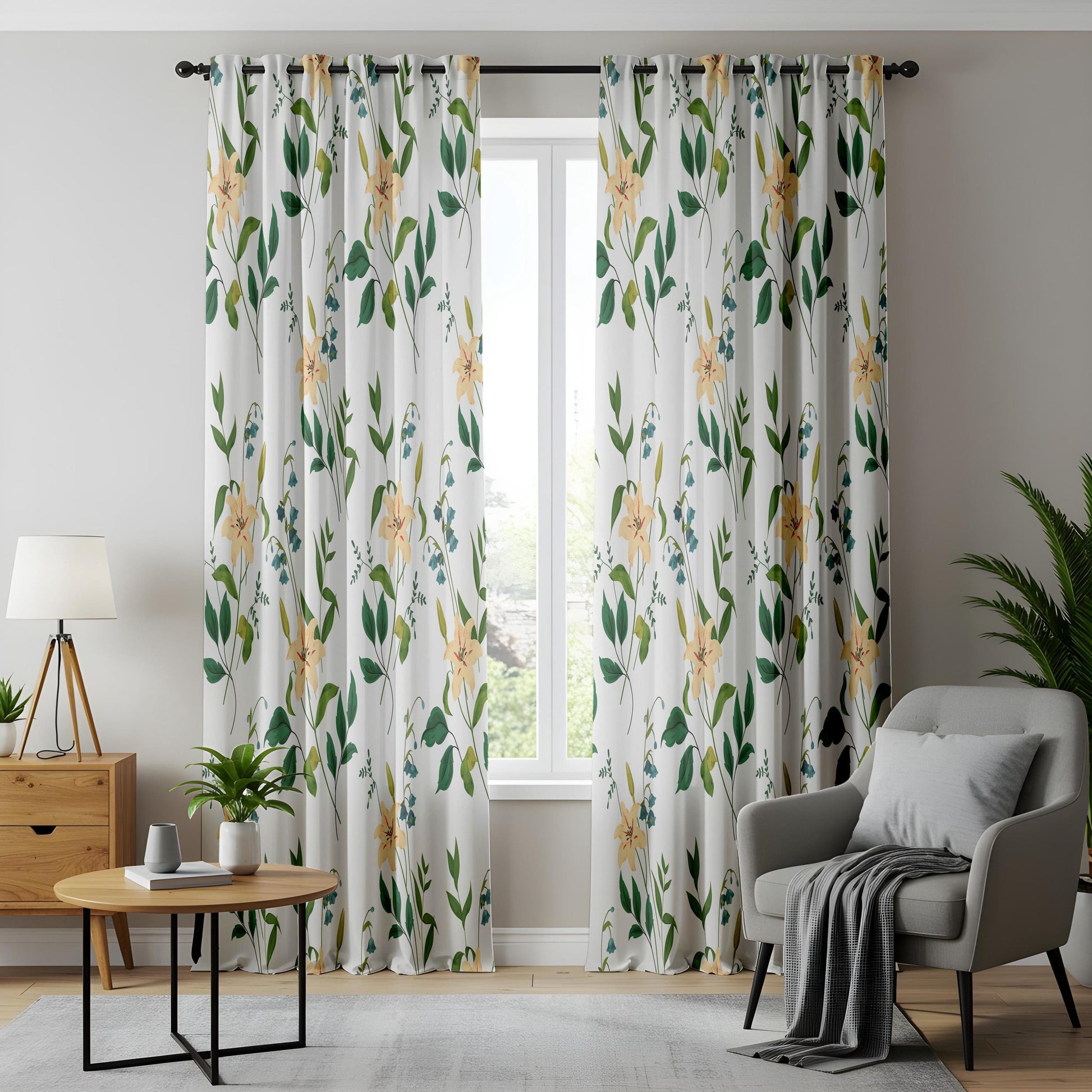 Onay Botanical Stem Curtains – Green Yellow Floral Kids Room Drapes