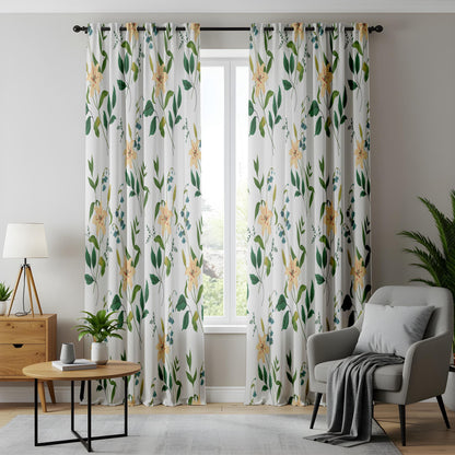 Onay Botanical Stem Curtains – Green Yellow Floral Kids Room Drapes