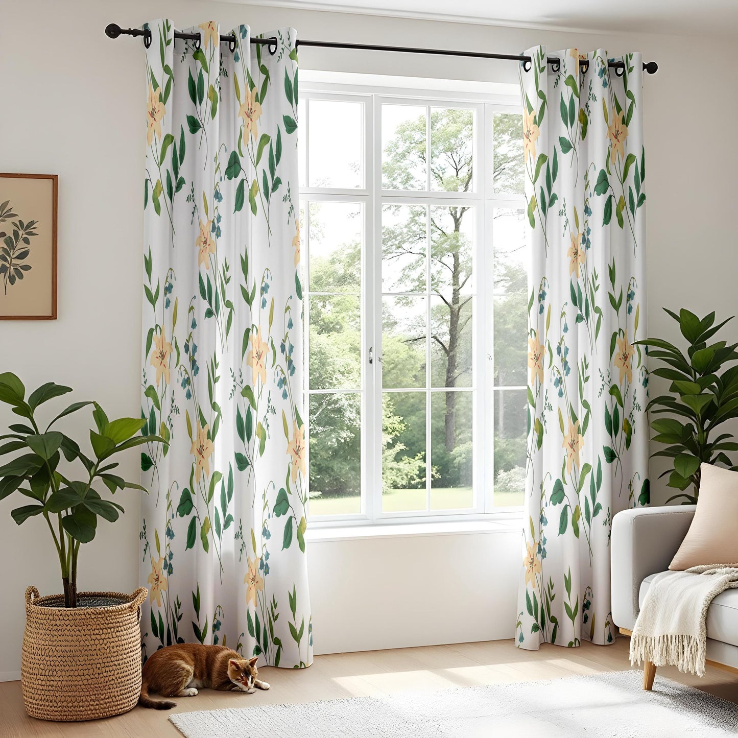 Onay Botanical Stem Curtains – Green Yellow Floral Kids Room Drapes