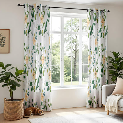 Onay Botanical Stem Curtains – Green Yellow Floral Kids Room Drapes