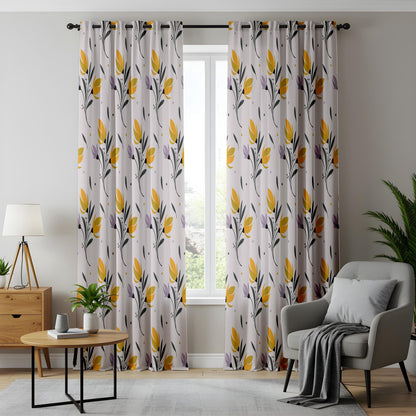 Onay Yellow Tulip Curtains – Spring Floral Kids Nursery Window Drapes