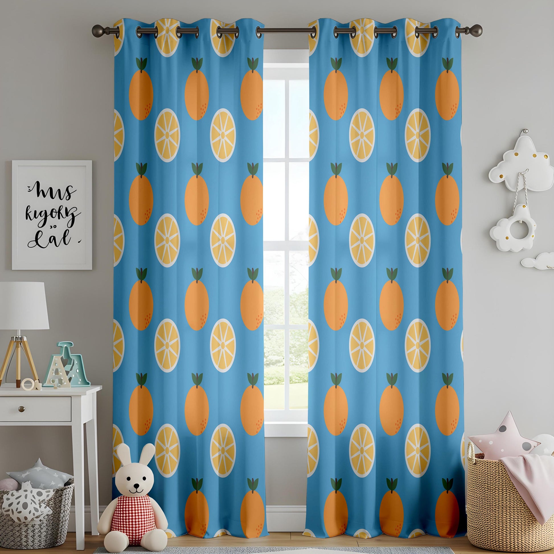 Onay Citrus Orange Curtains – Fruit Print Kids Room Summer Drapes