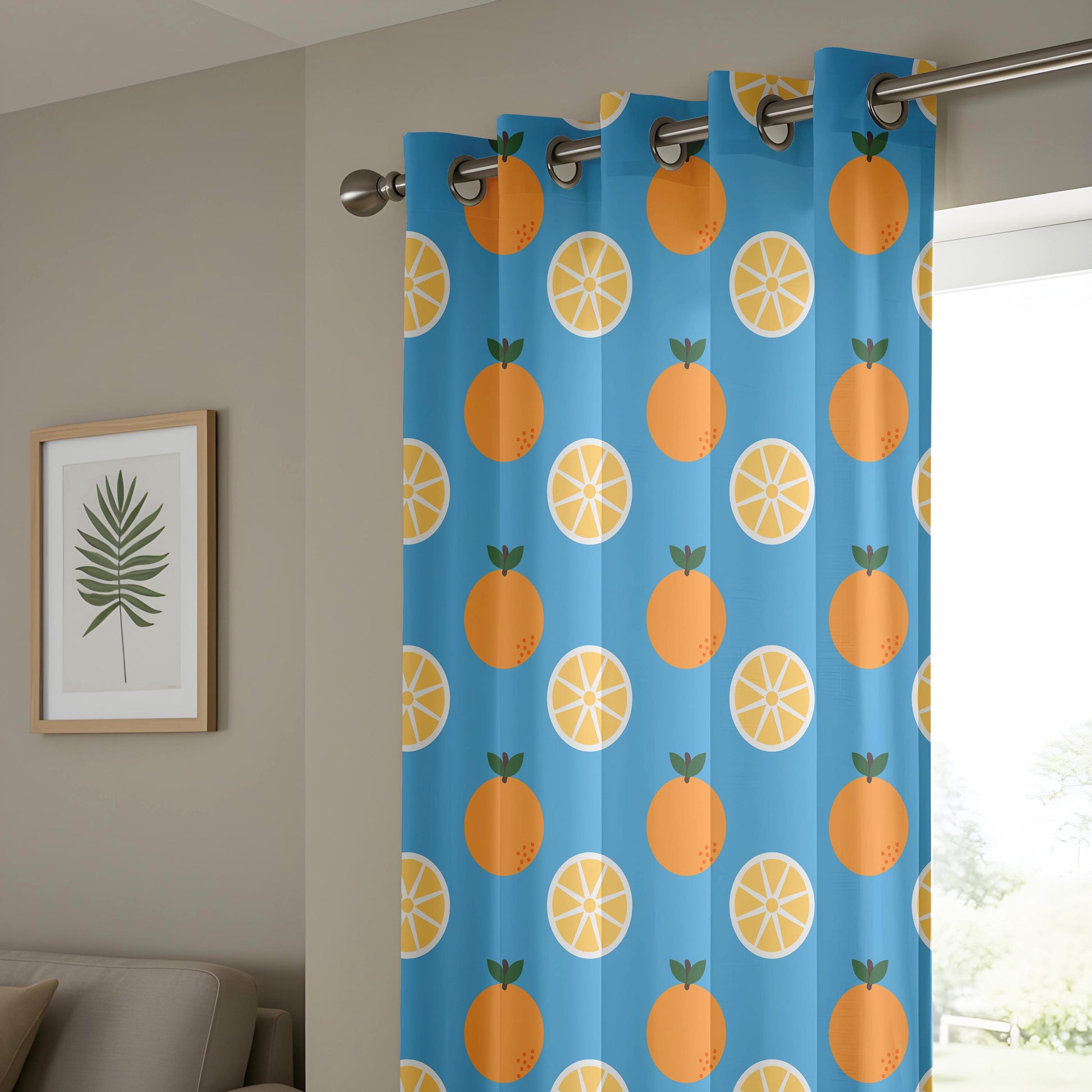 Onay Citrus Orange Curtains – Fruit Print Kids Room Summer Drapes