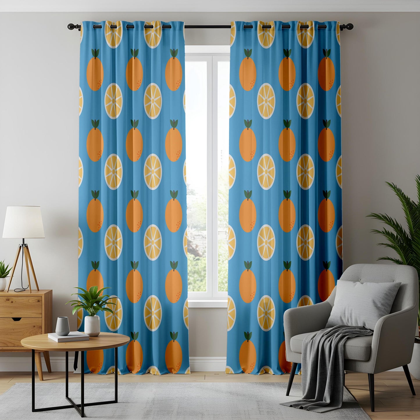 Onay Citrus Orange Curtains – Fruit Print Kids Room Summer Drapes