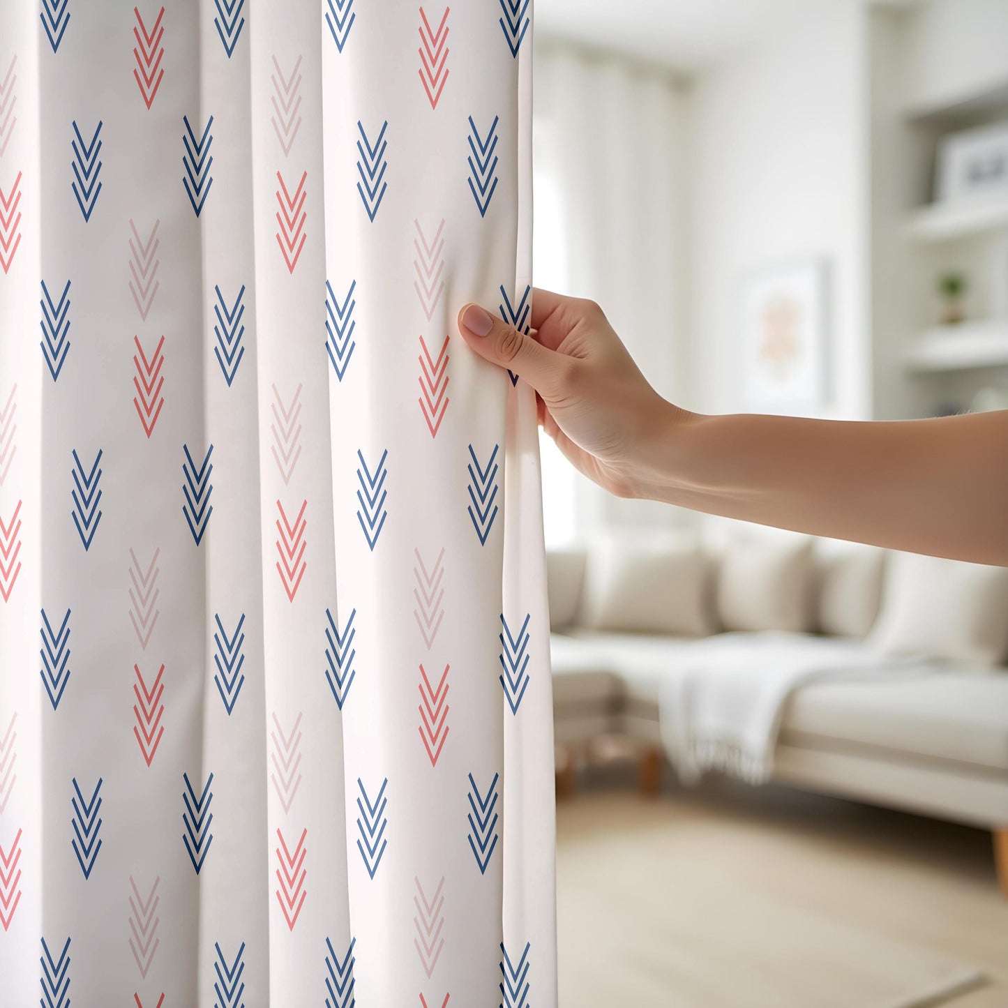 Onay Arrow Print Curtains – Blue Coral Nursery Kids Room Drapes