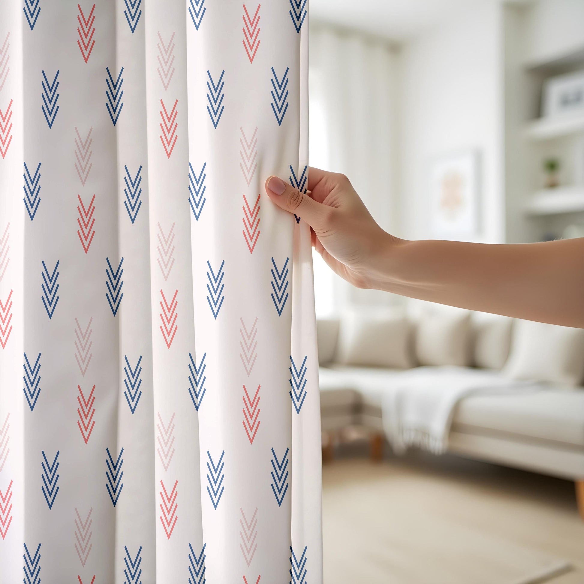 Onay Arrow Print Curtains – Blue Coral Nursery Kids Room Drapes