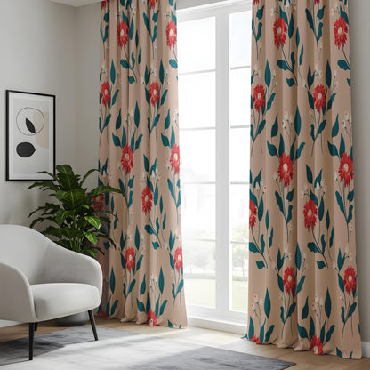 Onay Red Gerbera Curtains – Botanical Daisy Print Window Drapes