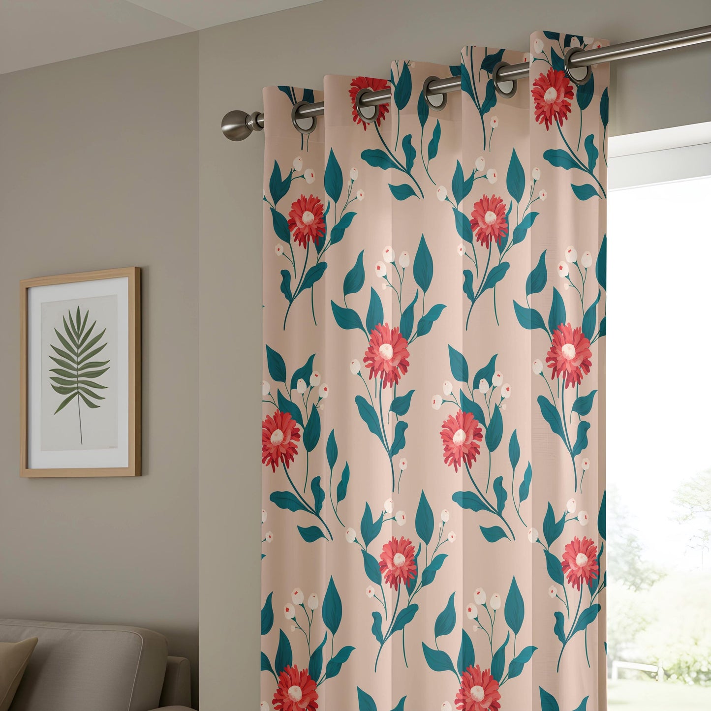 Onay Red Gerbera Curtains – Botanical Daisy Print Window Drapes