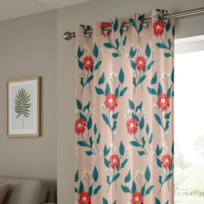 Onay Red Gerbera Curtains – Botanical Daisy Print Window Drapes