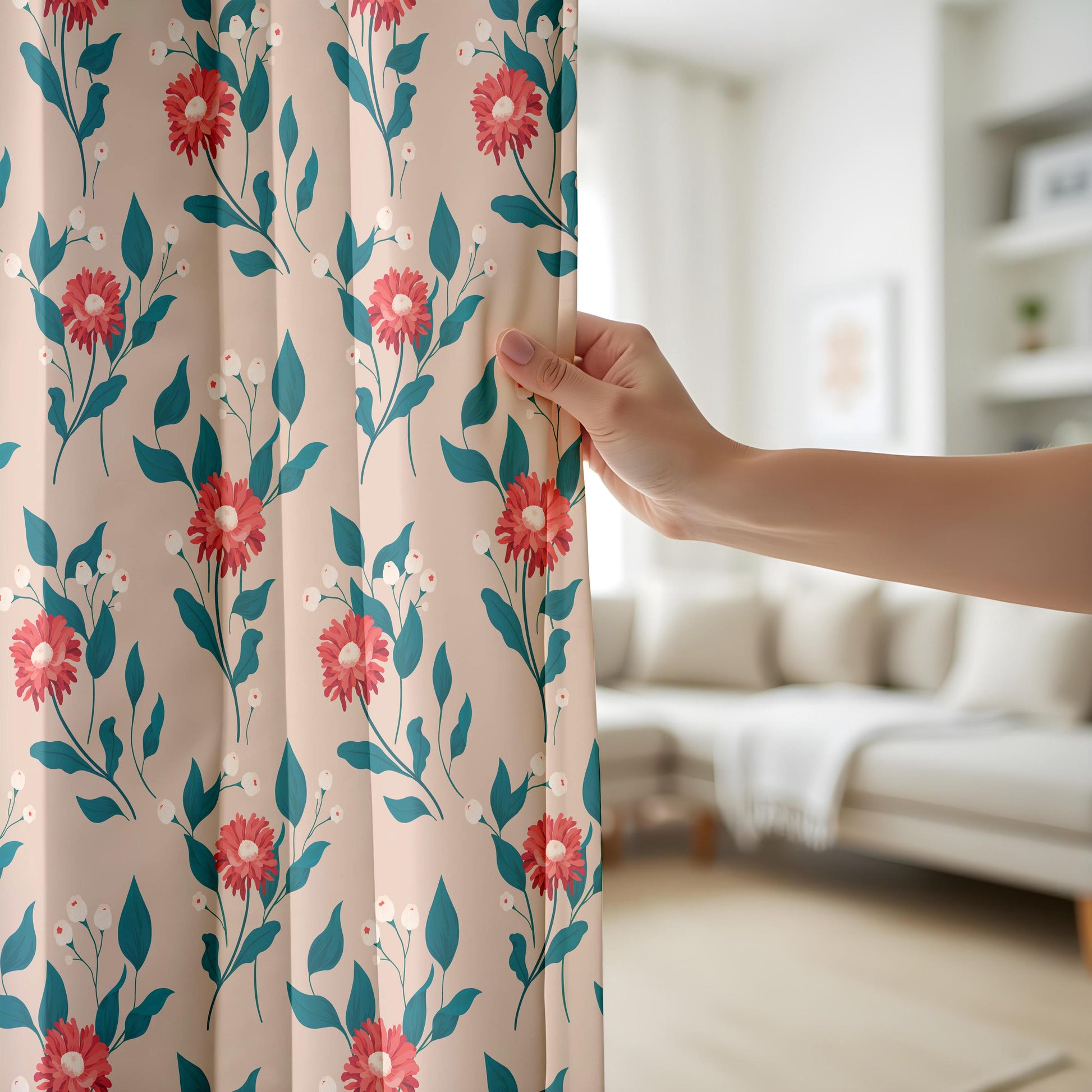 Onay Red Gerbera Curtains – Botanical Daisy Print Window Drapes