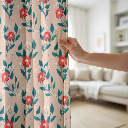 Onay Red Gerbera Curtains – Botanical Daisy Print Window Drapes