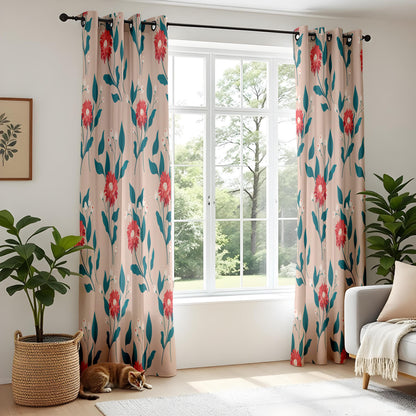 Onay Red Gerbera Curtains – Botanical Daisy Print Window Drapes