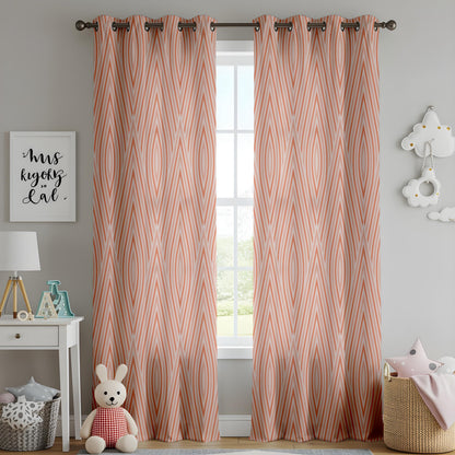 Onay Orange Grey Wave Curtains – Modern Ogee Stripe Kids Room Drapes