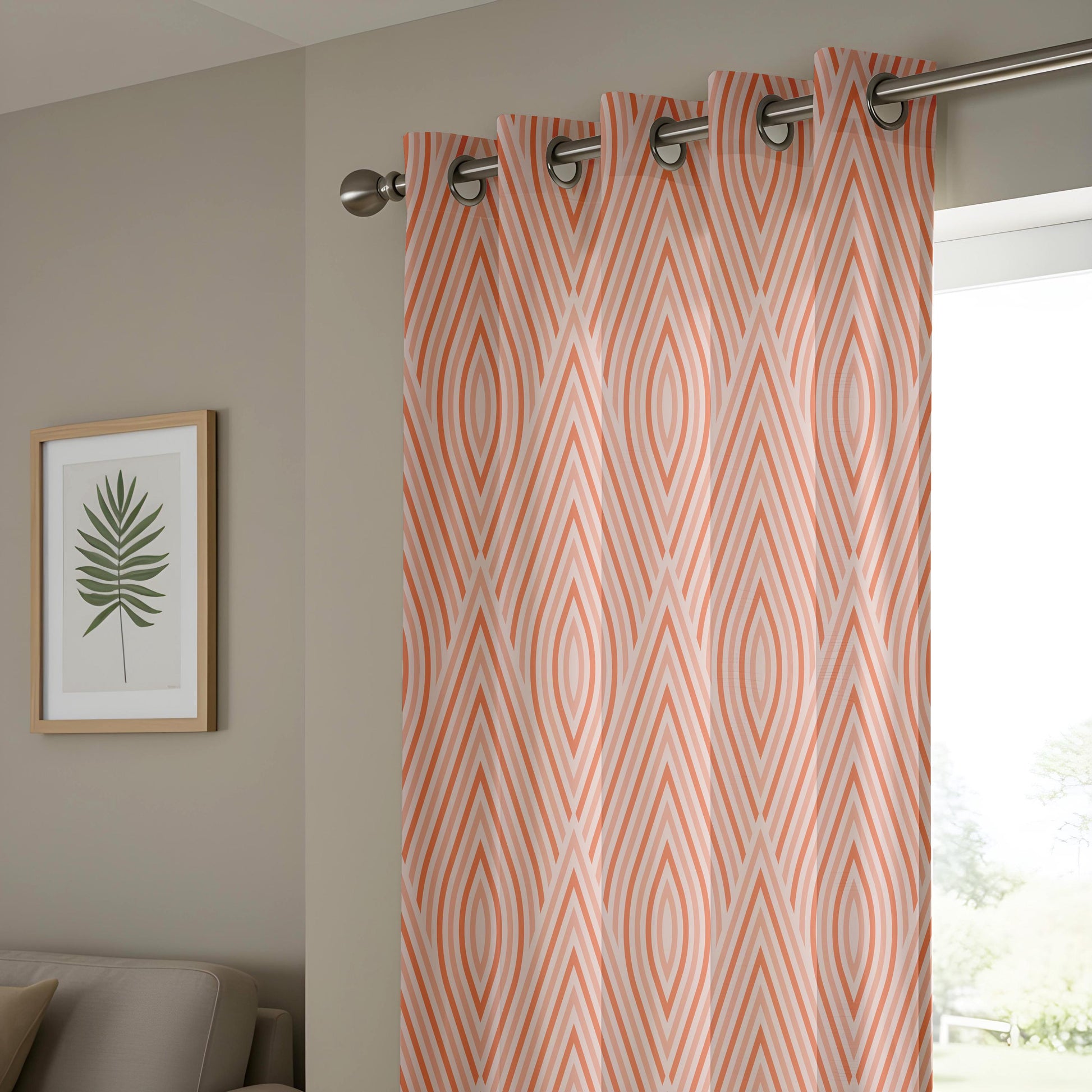 Onay Orange Grey Wave Curtains – Modern Ogee Stripe Kids Room Drapes