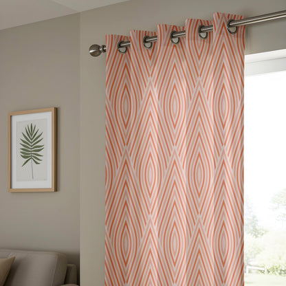 Onay Orange Grey Wave Curtains – Modern Ogee Stripe Kids Room Drapes