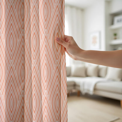 Onay Orange Grey Wave Curtains – Modern Ogee Stripe Kids Room Drapes