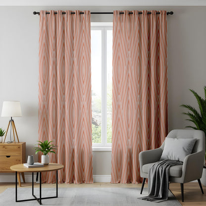 Onay Orange Grey Wave Curtains – Modern Ogee Stripe Kids Room Drapes