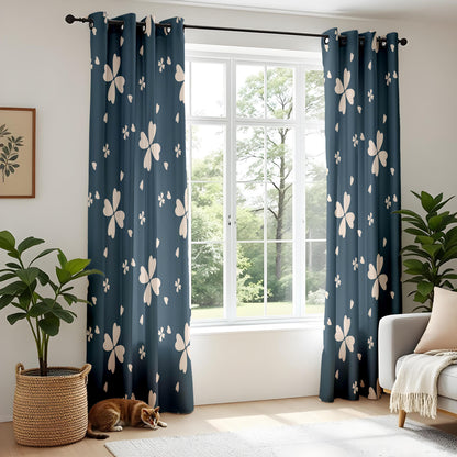 Onay Navy Clover Curtains – Four Leaf Floral Kids Nursery Drapes