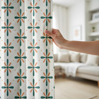 Onay Teal Orange Pinwheel Curtains – Retro Floral Kids Room Drapes