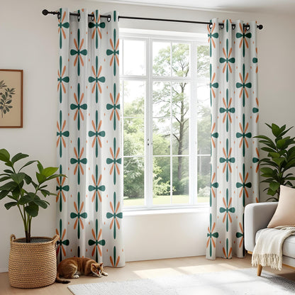 Onay Teal Orange Pinwheel Curtains – Retro Floral Kids Room Drapes