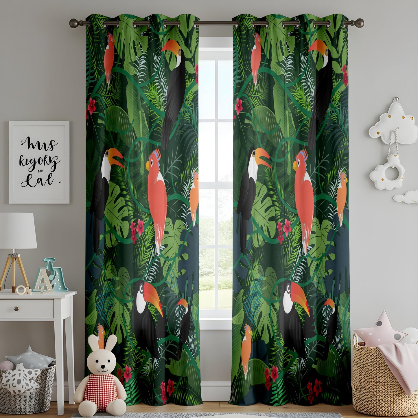 Onay Tropical Bird Curtains – Jungle Toucan Kids Room Window Drapes