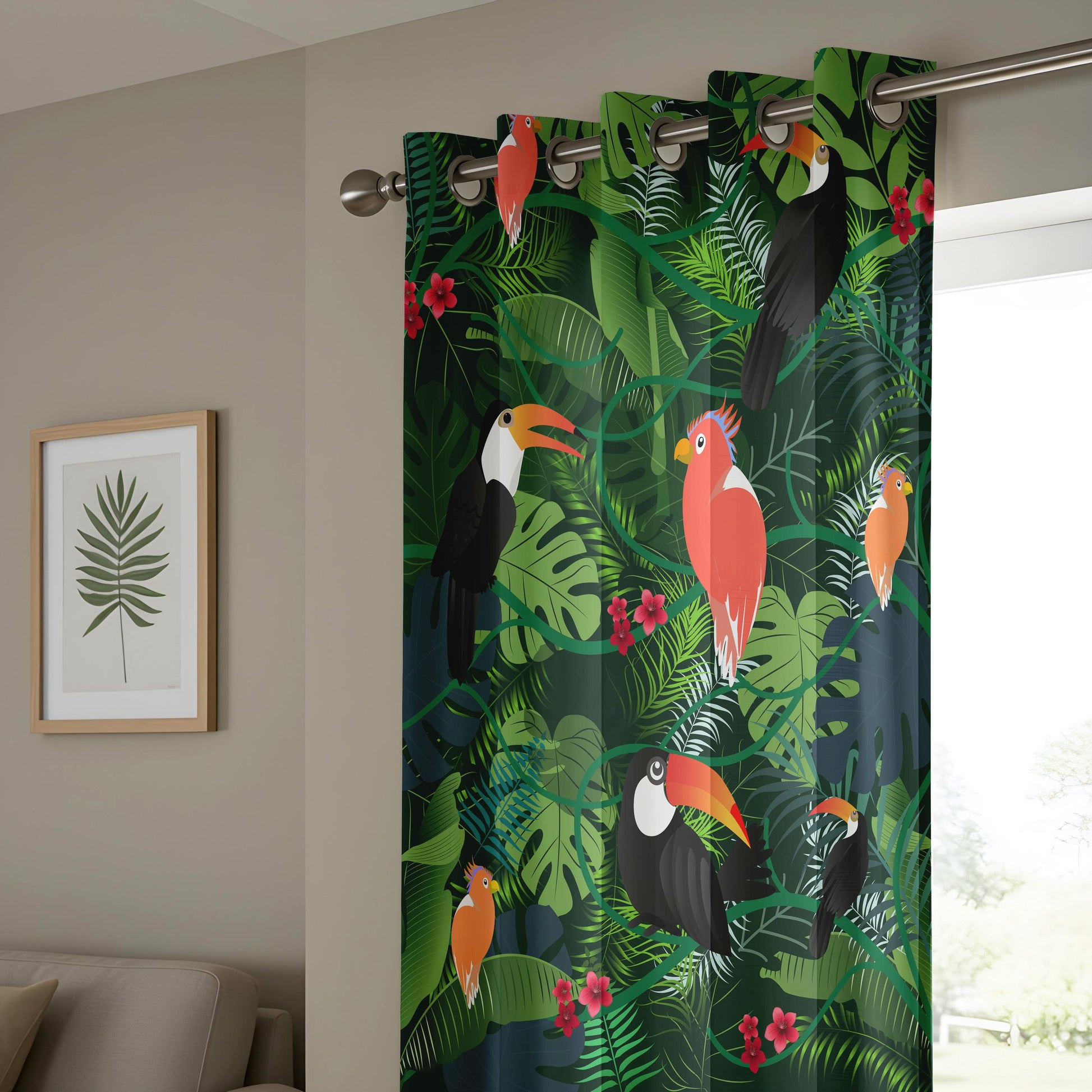 Onay Tropical Bird Curtains – Jungle Toucan Kids Room Window Drapes