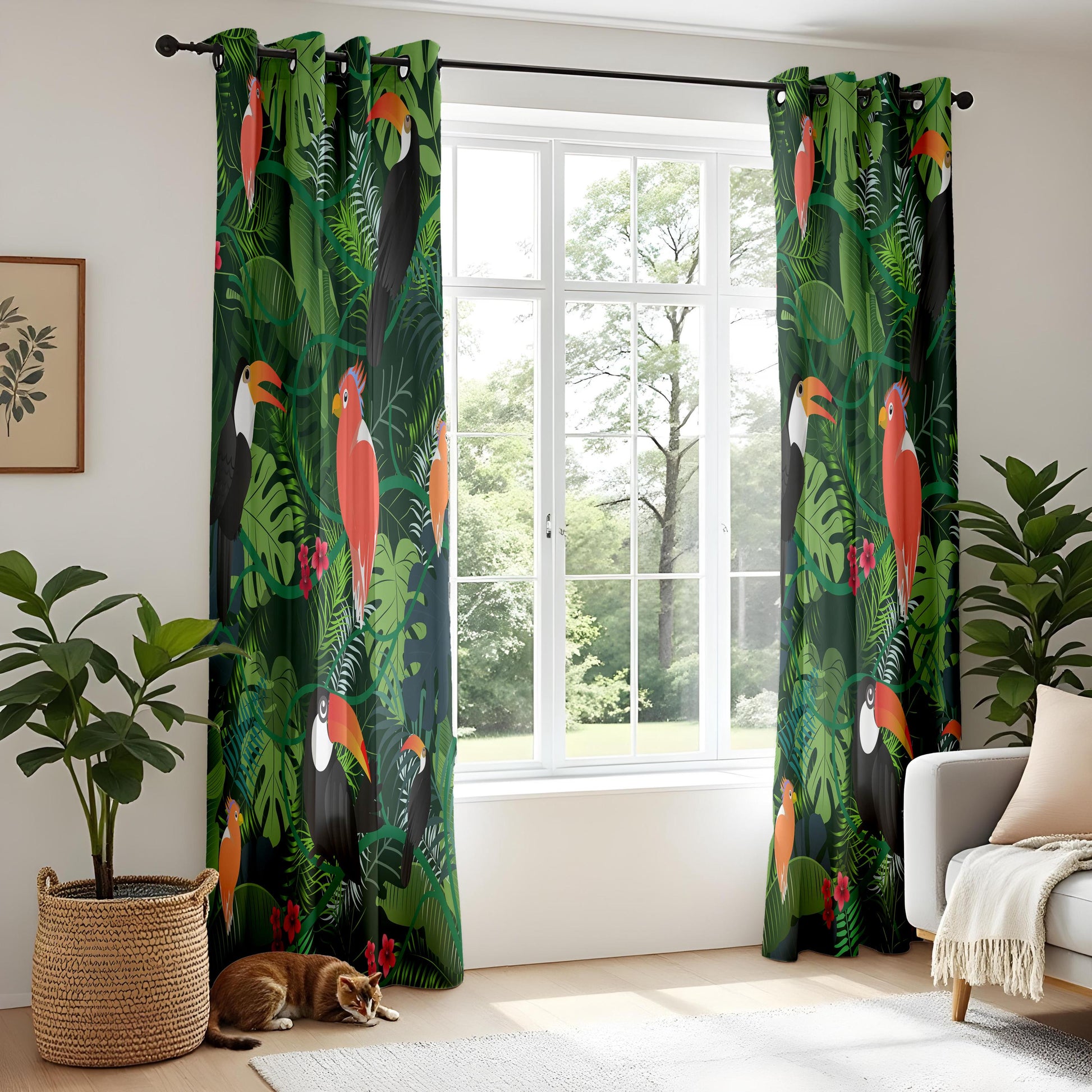 Onay Tropical Bird Curtains – Jungle Toucan Kids Room Window Drapes