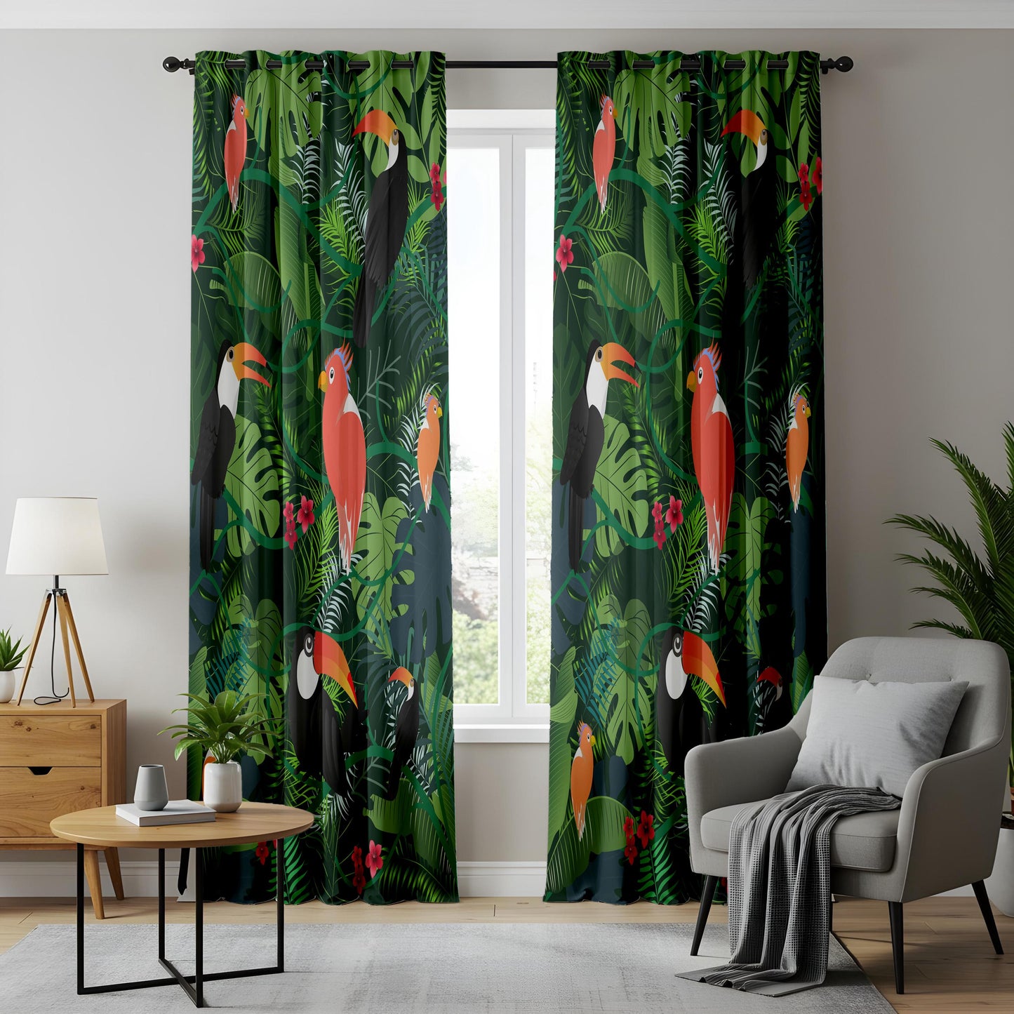 Onay Tropical Bird Curtains – Jungle Toucan Kids Room Window Drapes