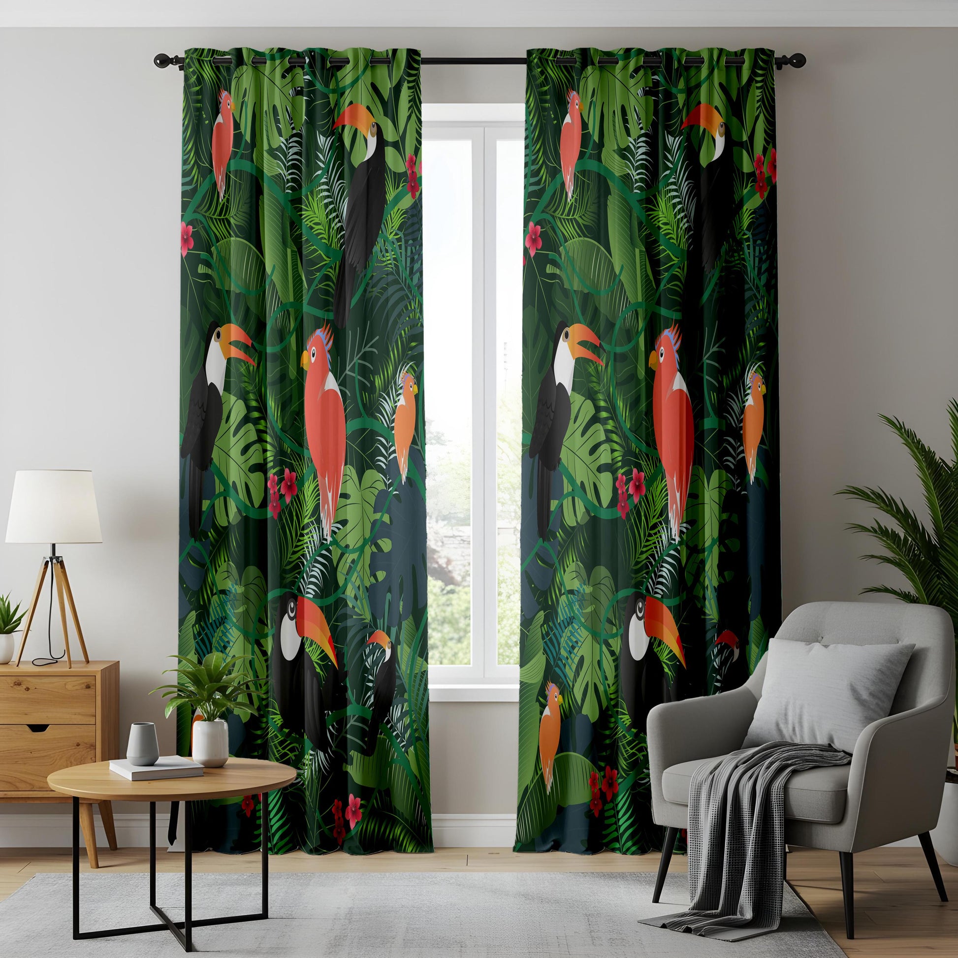 Onay Tropical Bird Curtains – Jungle Toucan Kids Room Window Drapes