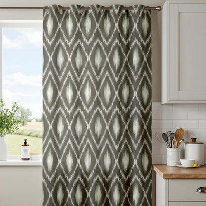 Onay Grey Ikat Curtains – Boho Ogee Pattern Modern Window Drapes
