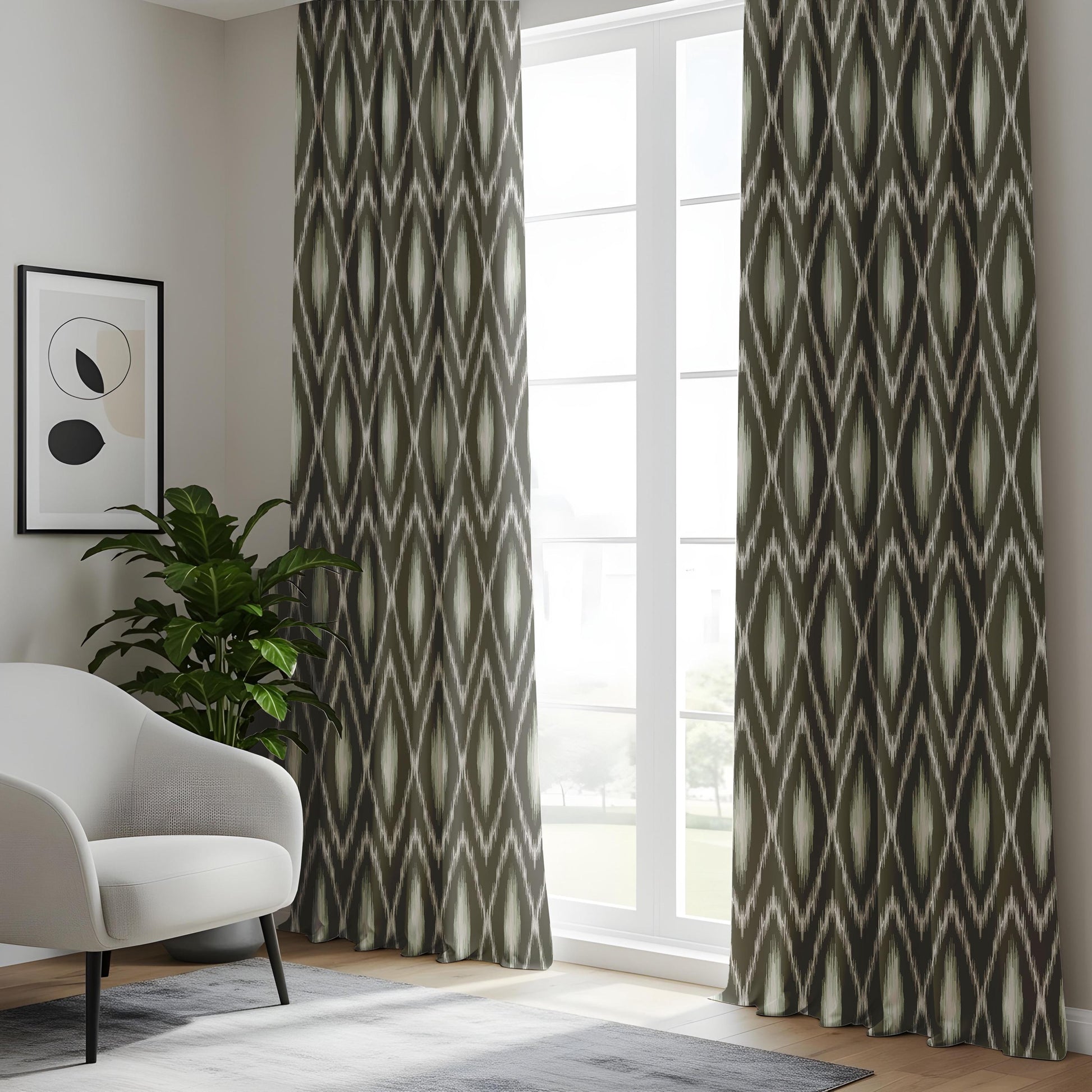 Onay Grey Ikat Curtains – Boho Ogee Pattern Modern Window Drapes