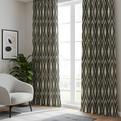 Onay Grey Ikat Curtains – Boho Ogee Pattern Modern Window Drapes