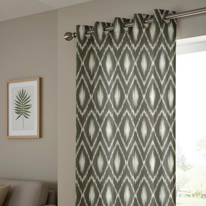 Onay Grey Ikat Curtains – Boho Ogee Pattern Modern Window Drapes