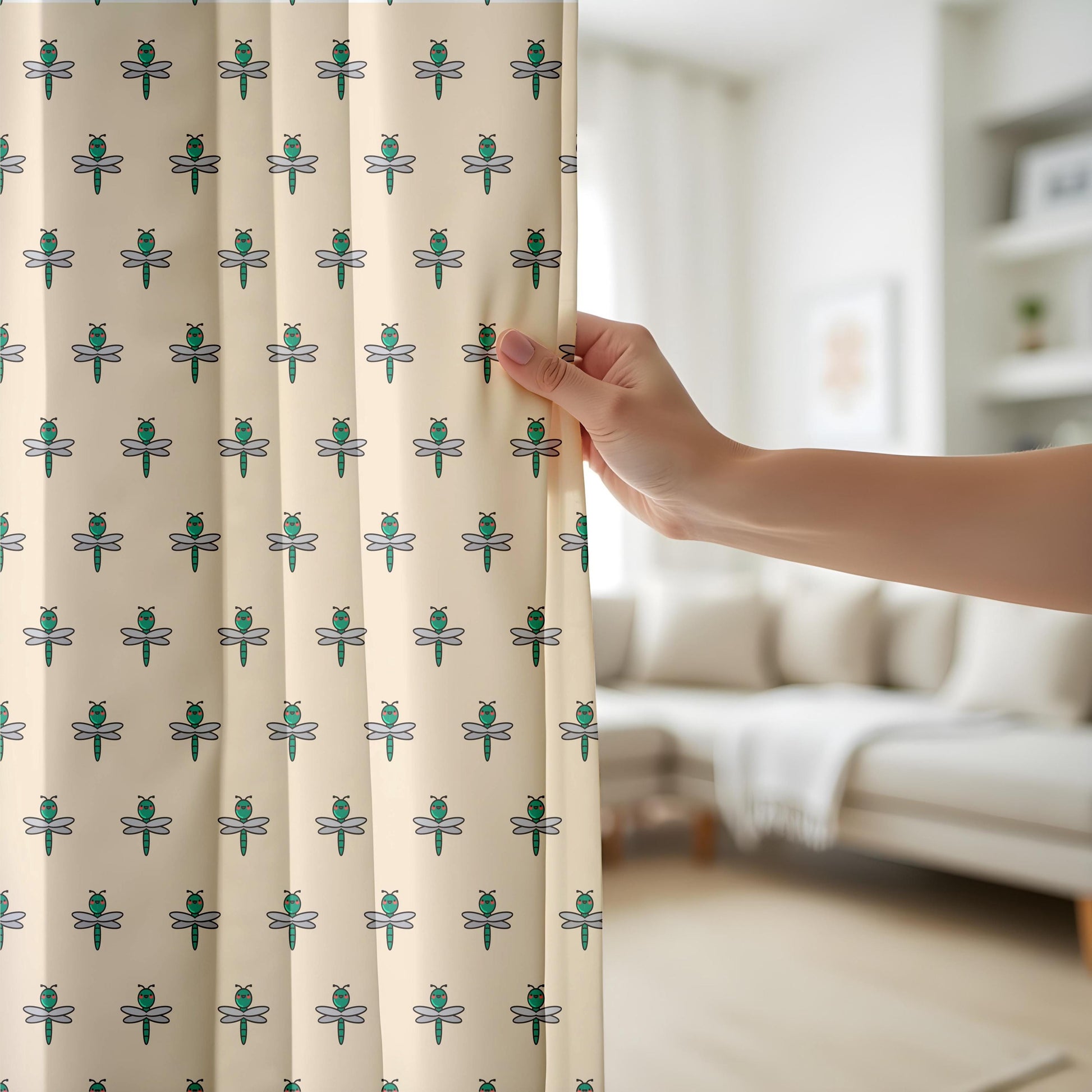Onay Dragonfly Print Curtains – Teal Nature Kids Nursery Drapes