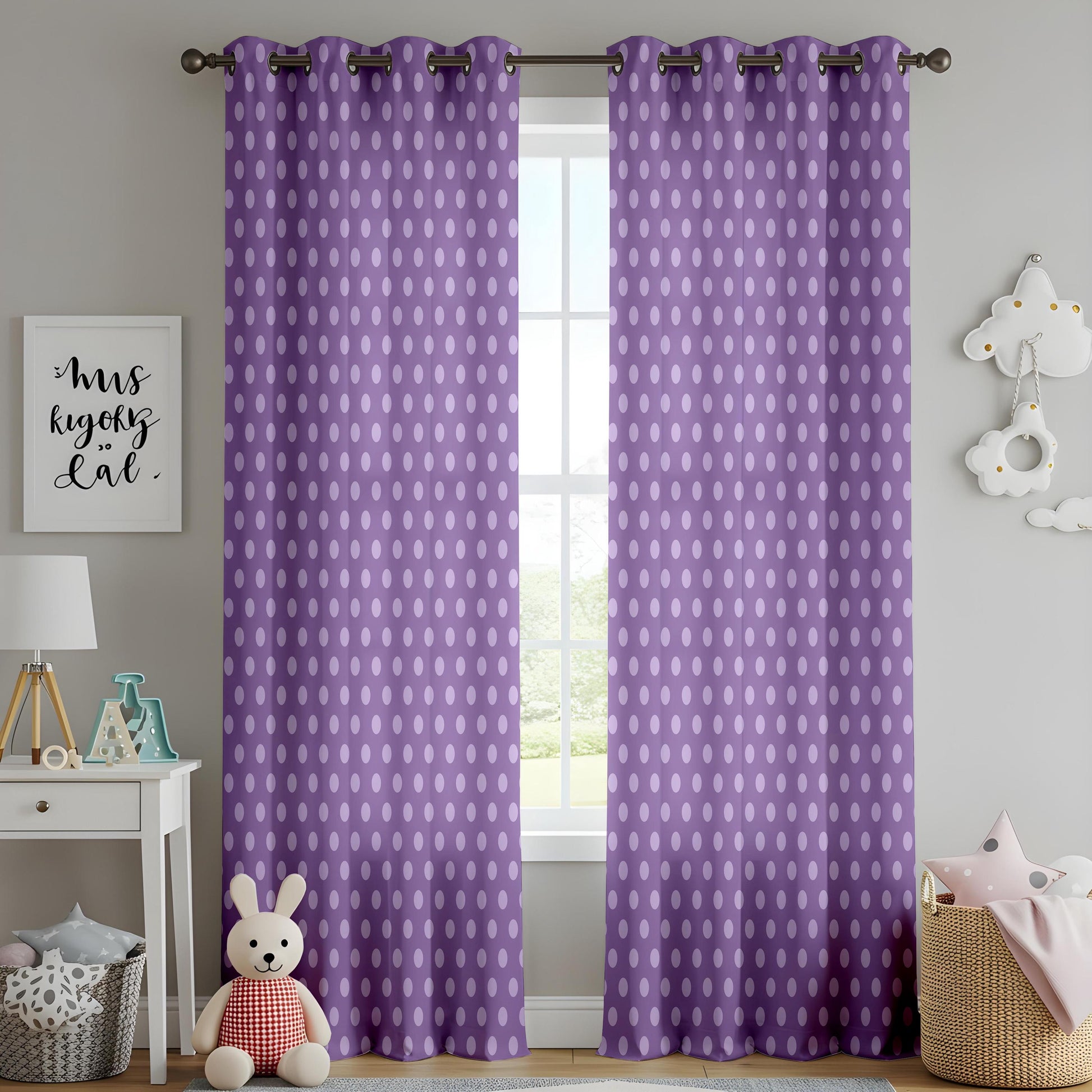 Onay Purple Polka Dot Curtains – Girls Nursery Kids Room Drapes