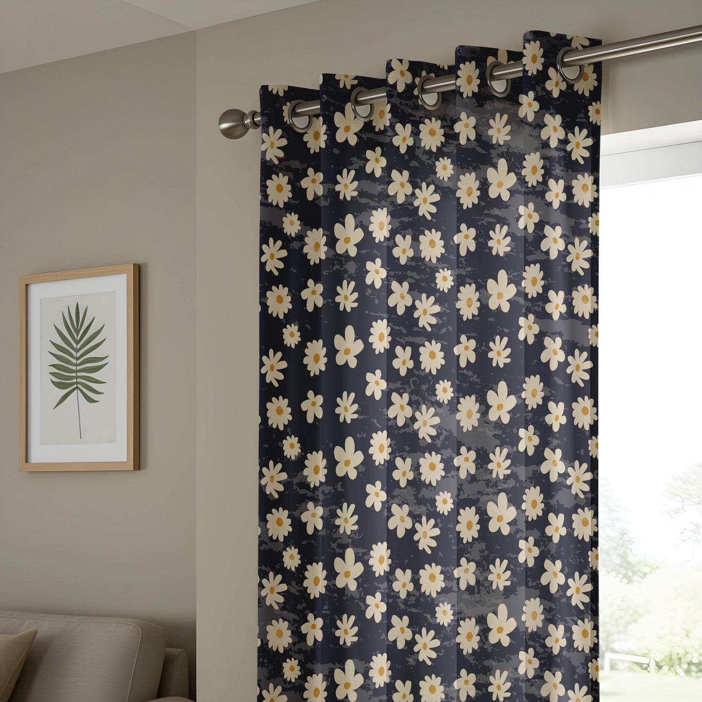 Onay Daisy Floral Curtains – Dark Navy Botanical Window Drapes