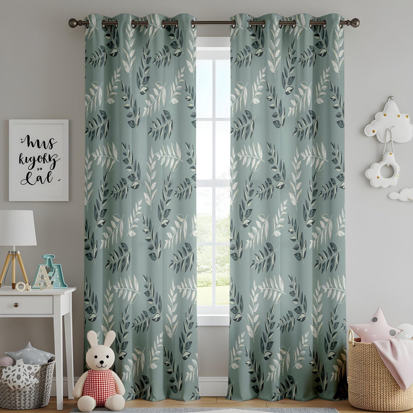 Onay Sage Eucalyptus Curtains – Green Botanical Leaf Window Drapes