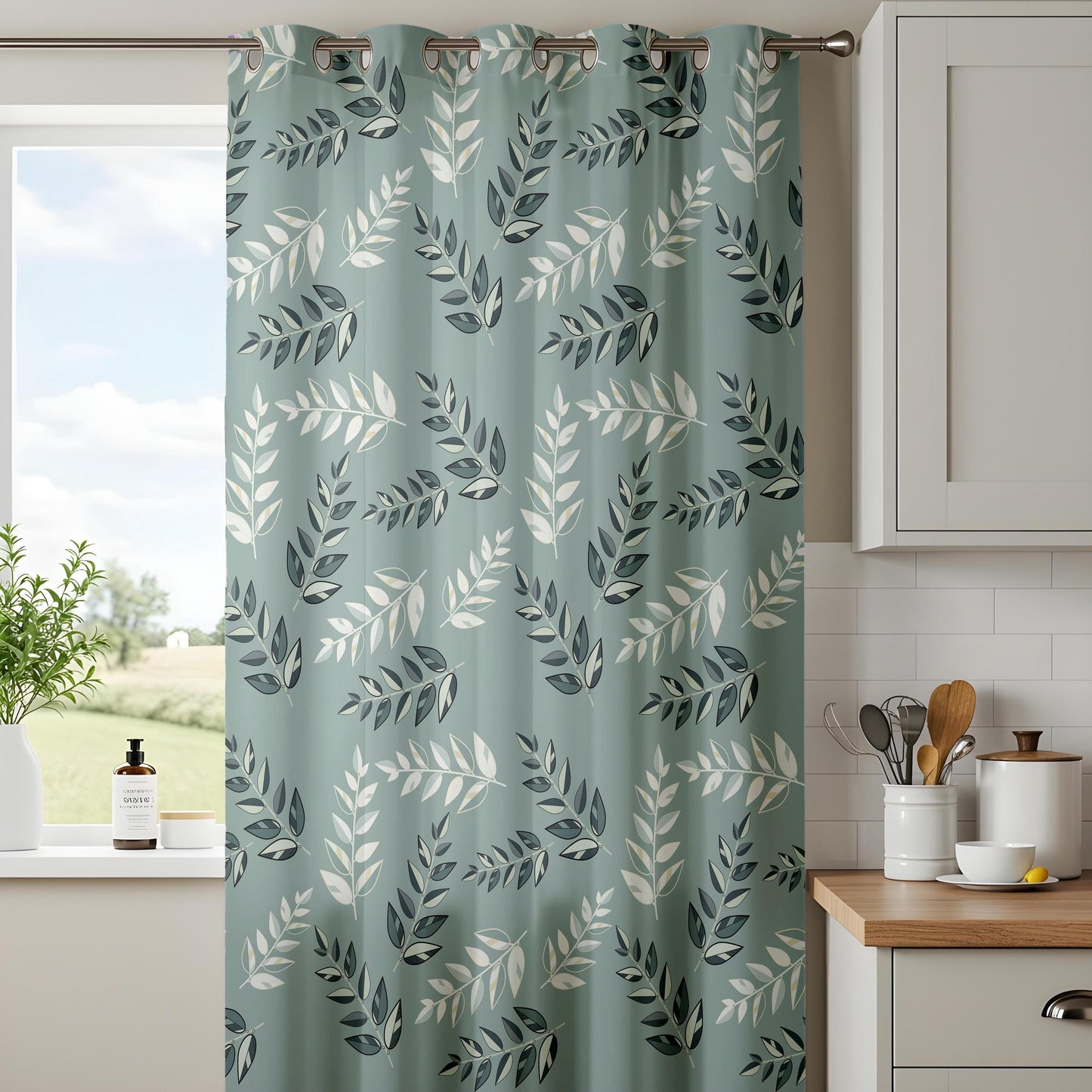 Onay Sage Eucalyptus Curtains – Green Botanical Leaf Window Drapes