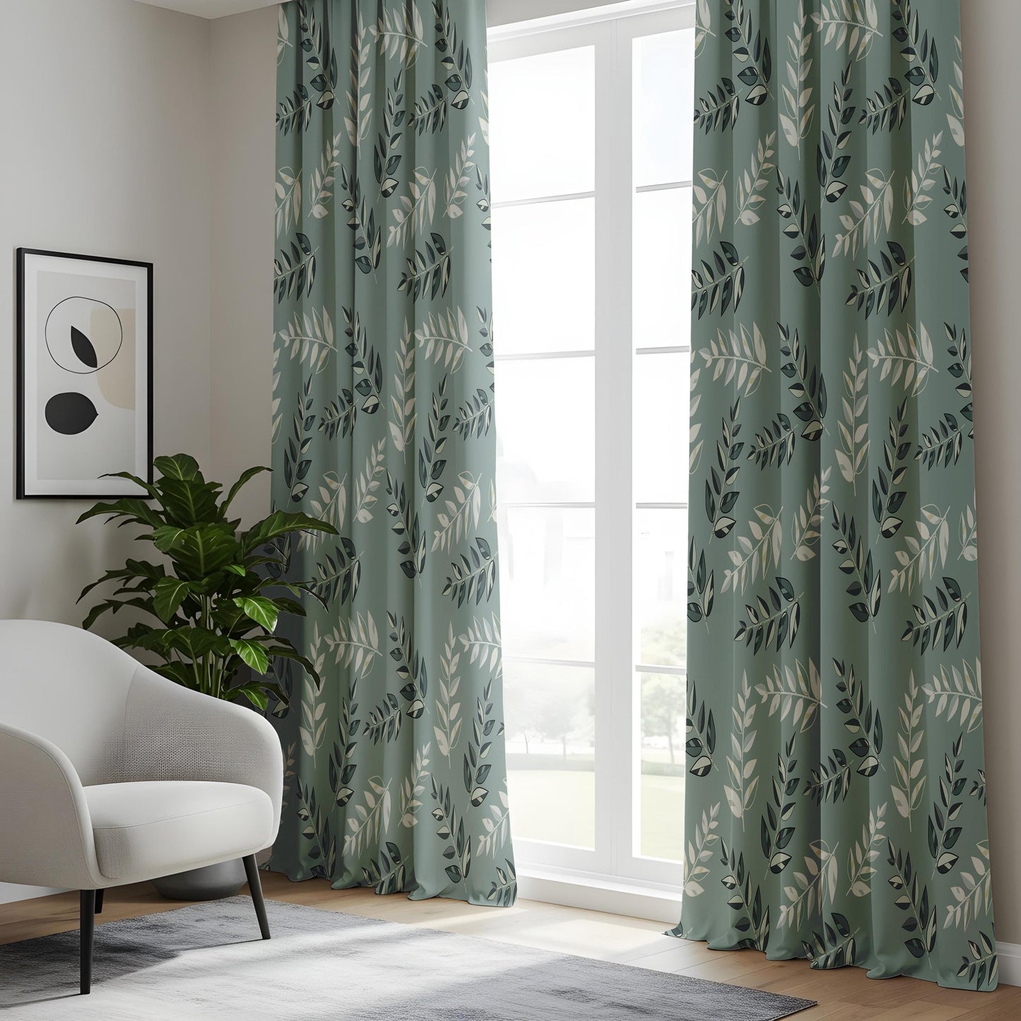 Onay Sage Eucalyptus Curtains – Green Botanical Leaf Window Drapes