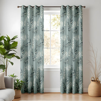 Onay Sage Eucalyptus Curtains – Green Botanical Leaf Window Drapes