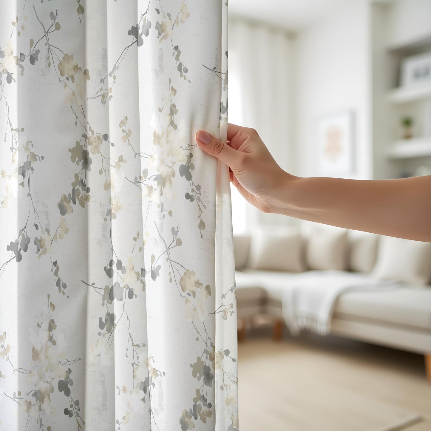 Onay Grey Yellow Floral Curtains – Watercolour Botanical Window Drapes