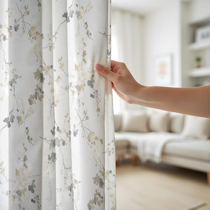 Onay Grey Yellow Floral Curtains – Watercolour Botanical Window Drapes