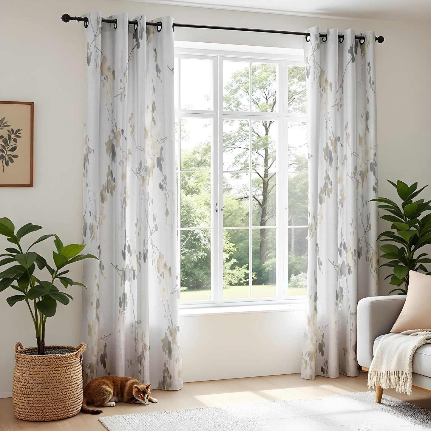Onay Grey Yellow Floral Curtains – Watercolour Botanical Window Drapes