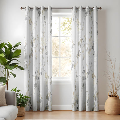 Onay Grey Yellow Floral Curtains – Watercolour Botanical Window Drapes