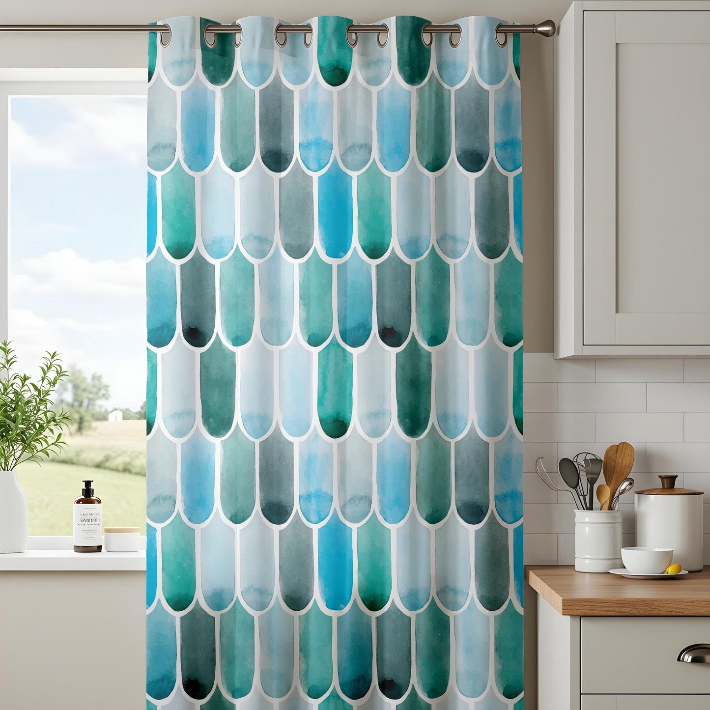 Onay Teal Mermaid Scale Curtains – Fish Scale Pattern Window Drapes