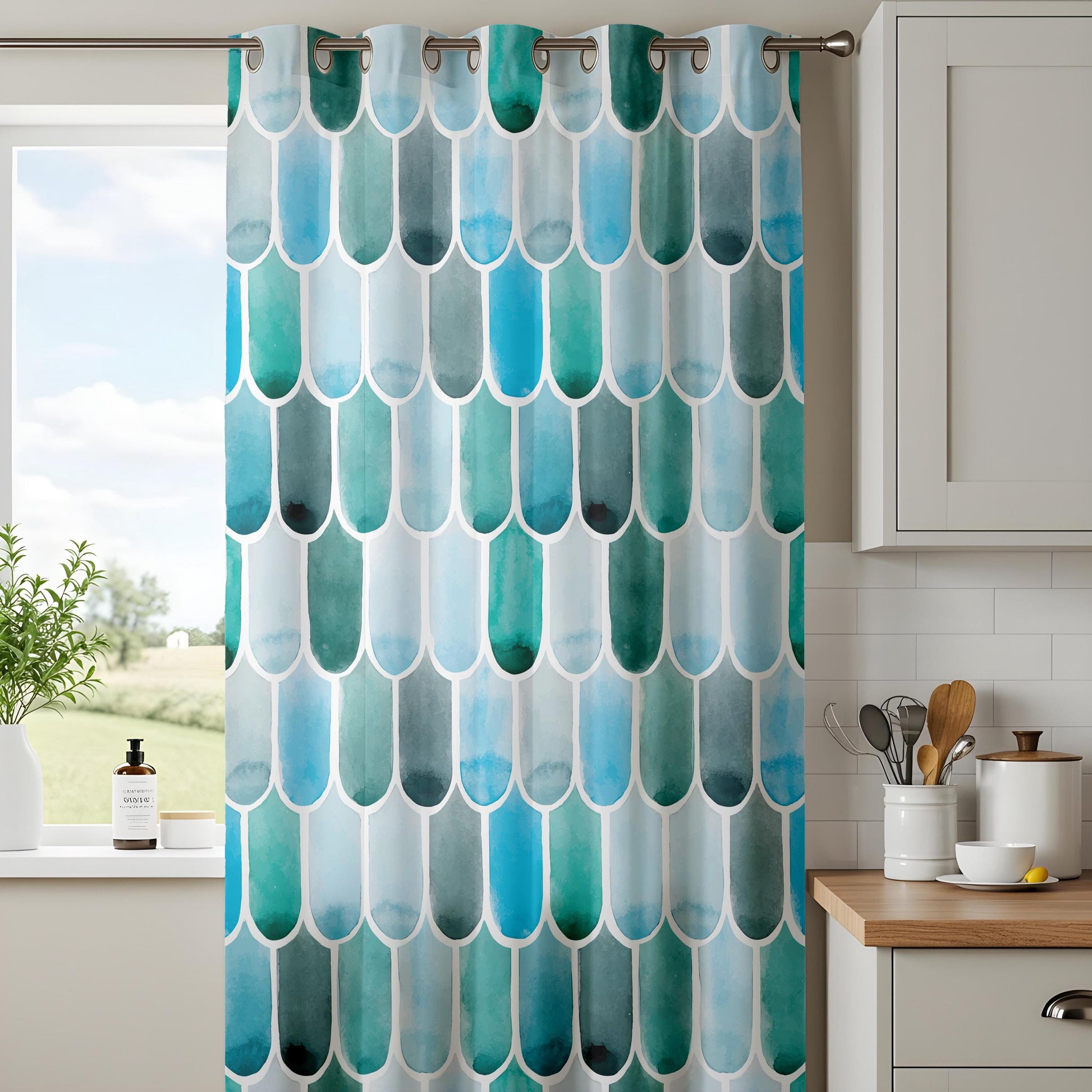 Onay Teal Mermaid Scale Curtains – Fish Scale Pattern Window Drapes