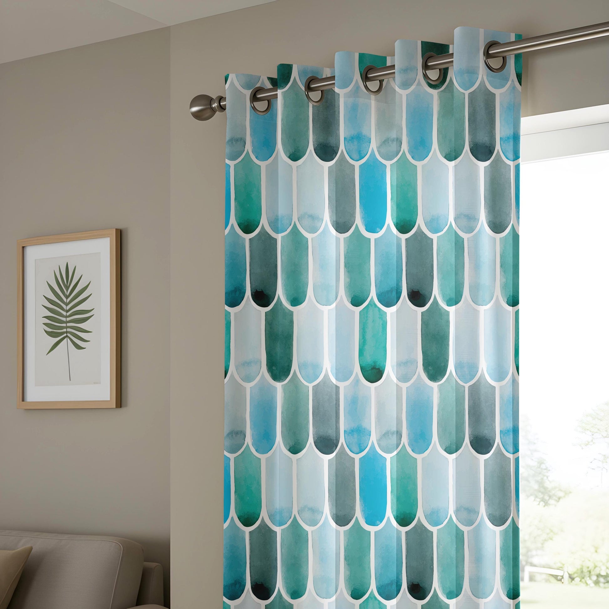 Onay Teal Mermaid Scale Curtains – Fish Scale Pattern Window Drapes
