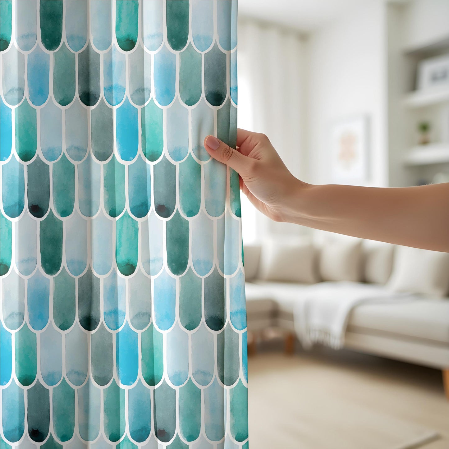 Onay Teal Mermaid Scale Curtains – Fish Scale Pattern Window Drapes